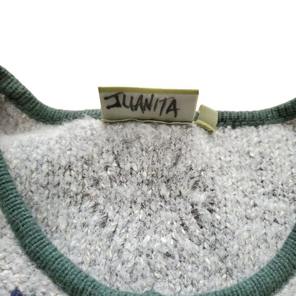 VTG Knit Sweater Vest Embroidered Flowers Gray Country Blue Wool Blend Womens M - Picture 11 of 11